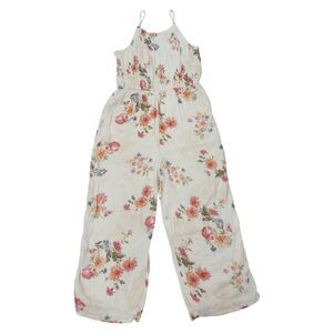 Abercrombie & Fitch Jumpsuit Youth 13/14 Beige Cotton Gauze Floral Casual Boho